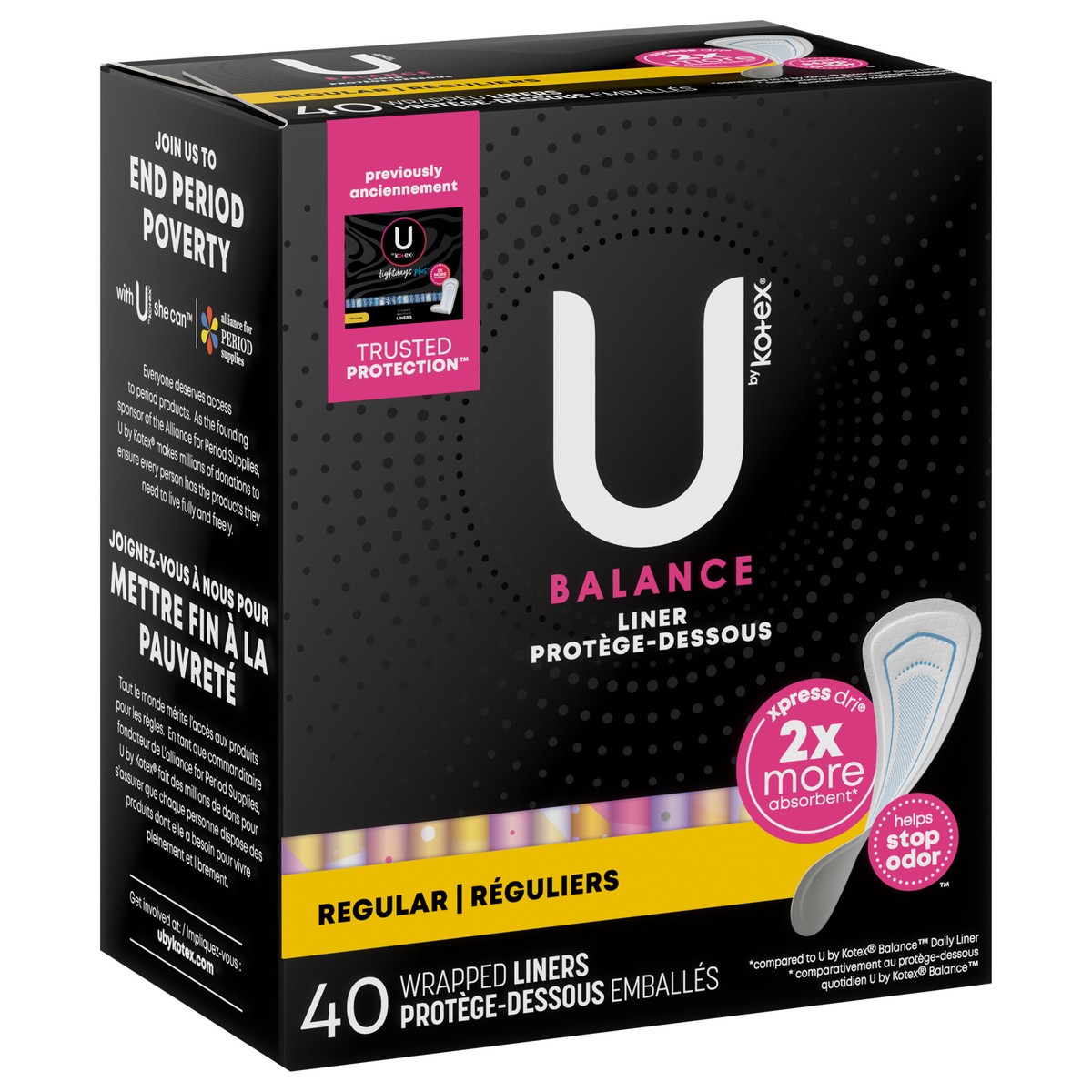 slide 5 of 9, U by Kotex Balance Wrapped Panty Liners, Regular Length, 40 Count, 40 ct