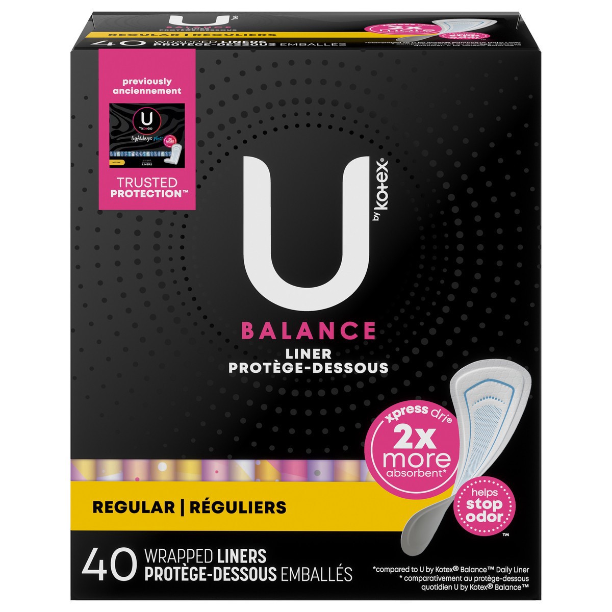 slide 1 of 9, U by Kotex Balance Wrapped Panty Liners, Regular Length, 40 Count, 40 ct