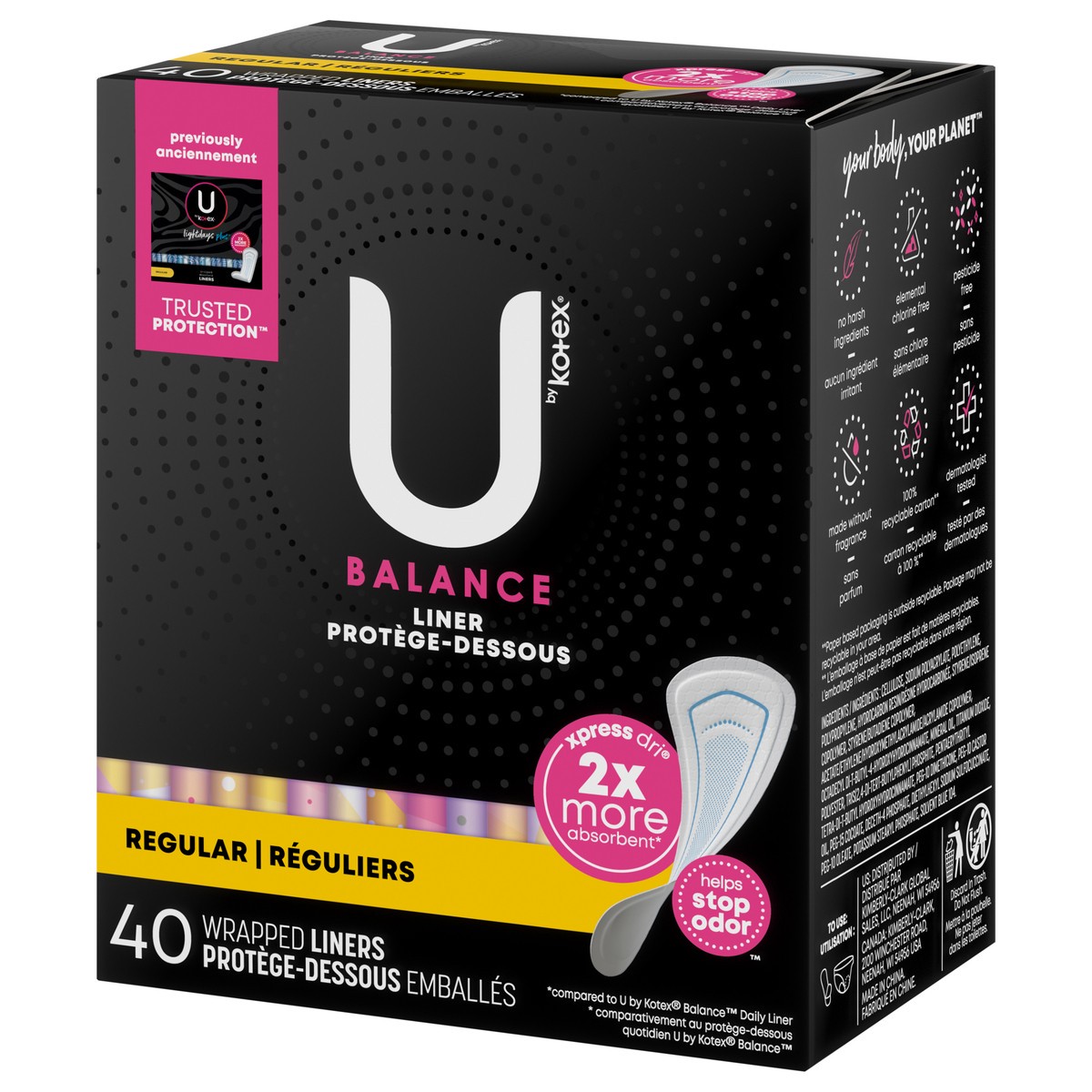 slide 6 of 9, U by Kotex Balance Wrapped Panty Liners, Regular Length, 40 Count, 40 ct