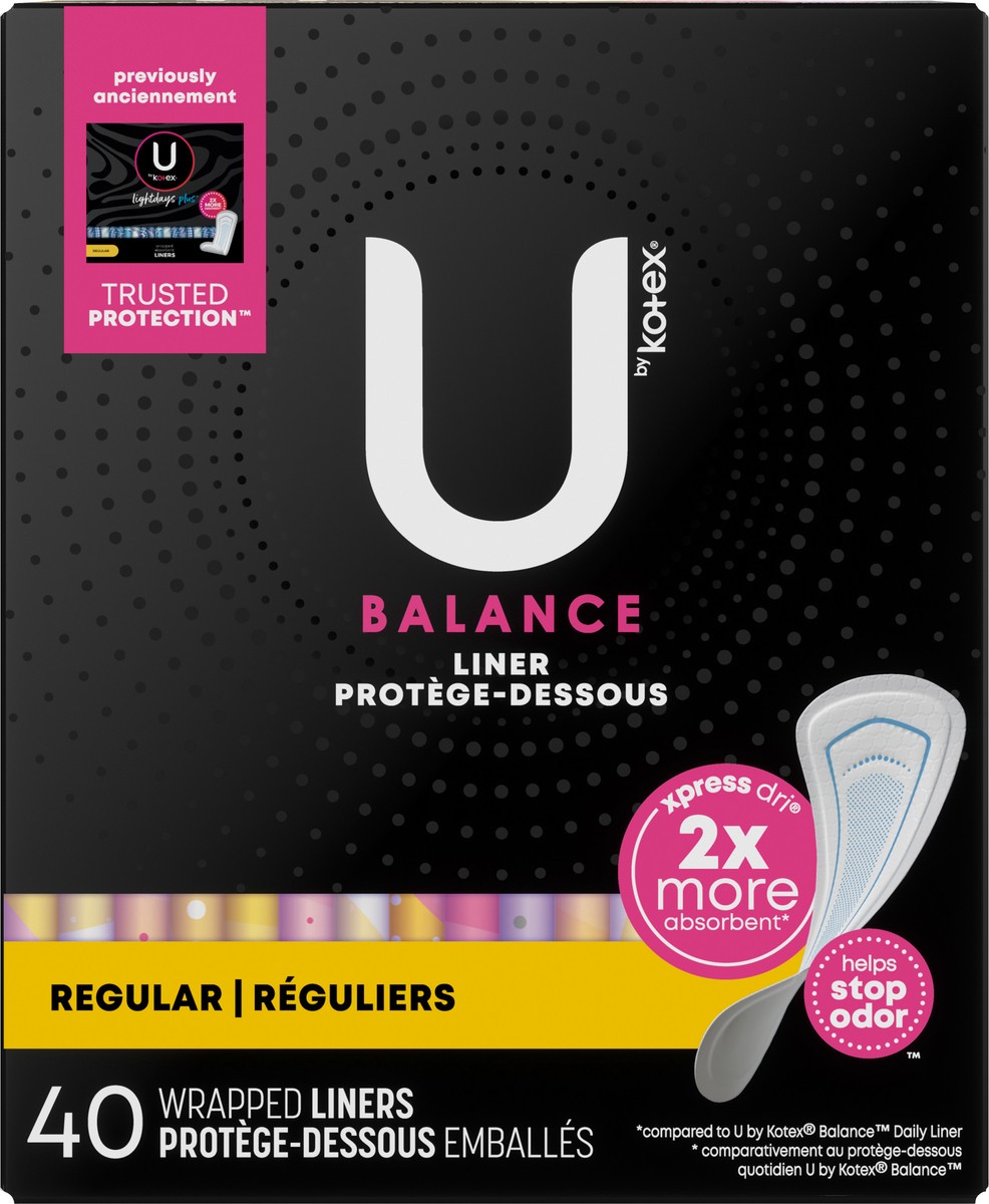 slide 7 of 9, U by Kotex Balance Wrapped Panty Liners, Regular Length, 40 Count, 40 ct