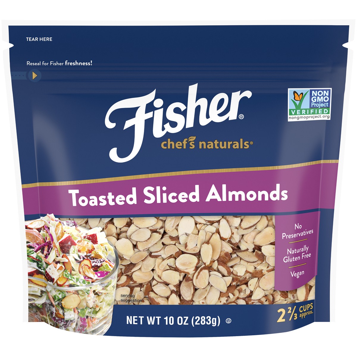 slide 1 of 1, Fisher Almonds Toasted Sliced, 10 oz