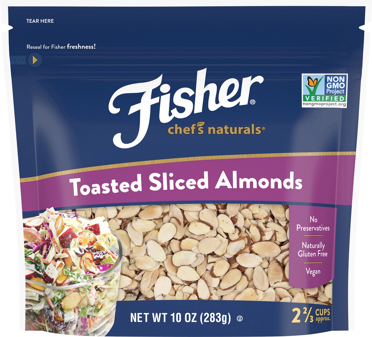 slide 1 of 1, Fisher Almonds Toasted Sliced, 10 oz