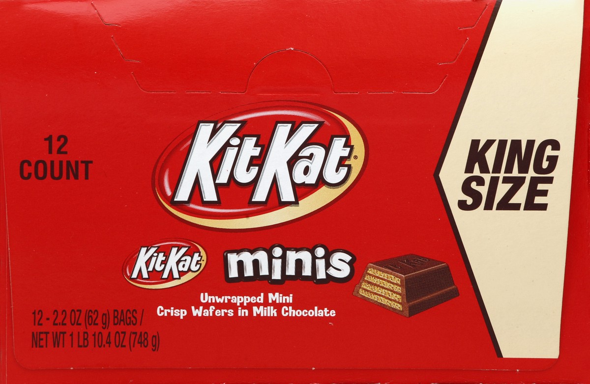 slide 4 of 4, KIT KAT Minis Milk Chocolate Wafer Unwrapped King Size, Candy Packs, 2.2 oz (12 Count), 2.2 oz