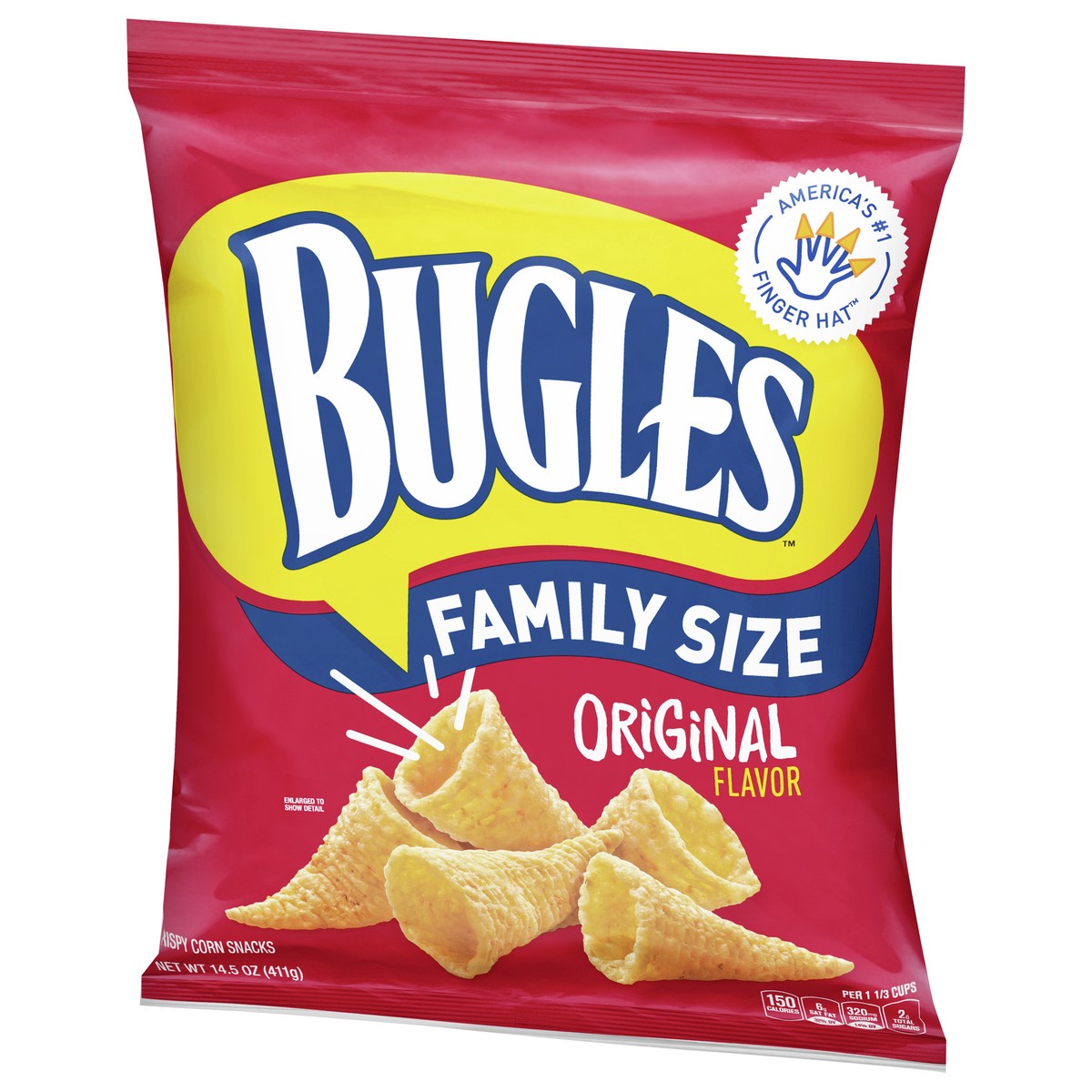 slide 3 of 9, Bugles Crispy Corn Snacks, Original Flavor, Family Size Snack Bag, 14.5 oz, 14.5 oz