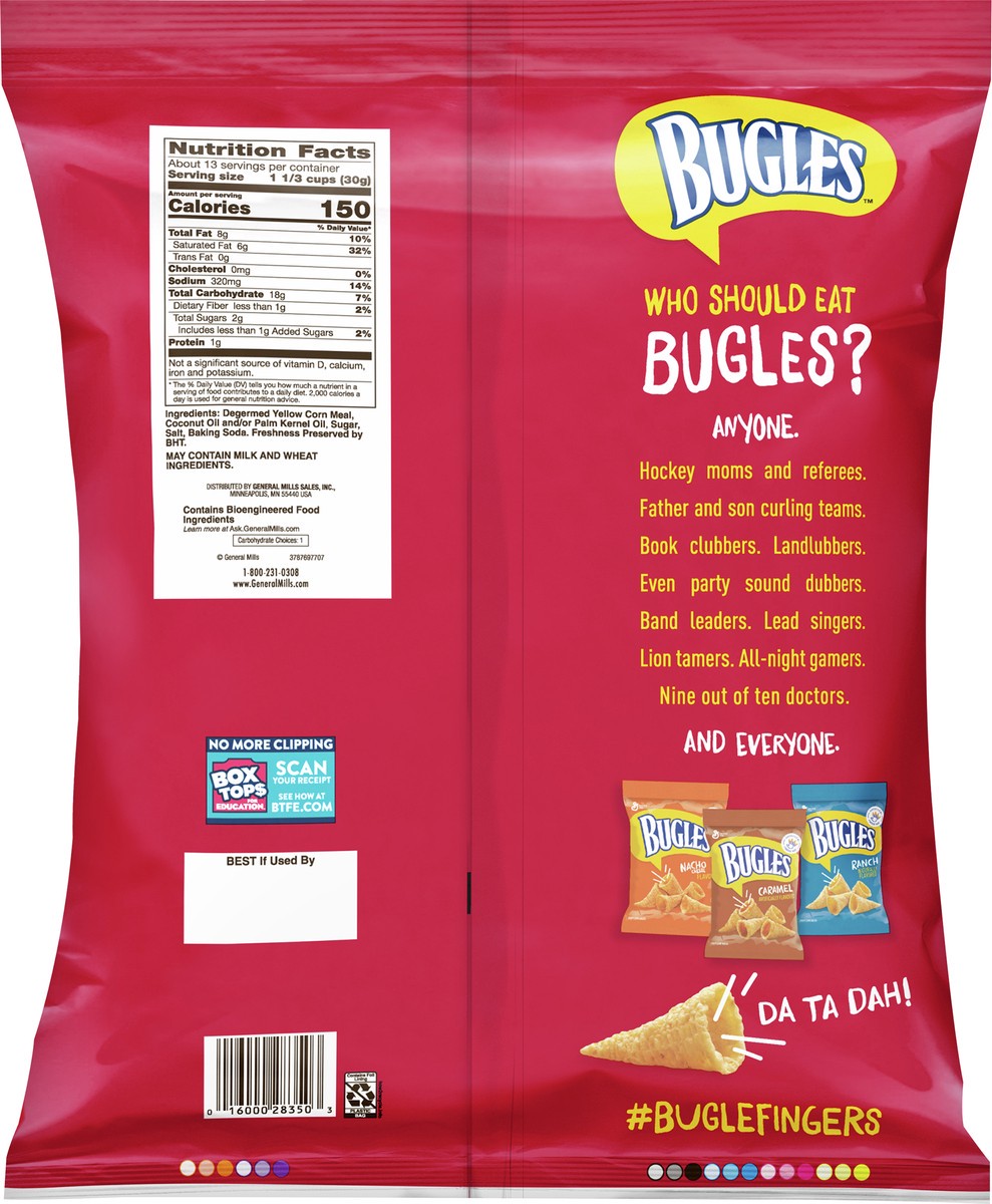 slide 8 of 9, Bugles Crispy Corn Snacks, Original Flavor, Family Size Snack Bag, 14.5 oz, 14.5 oz