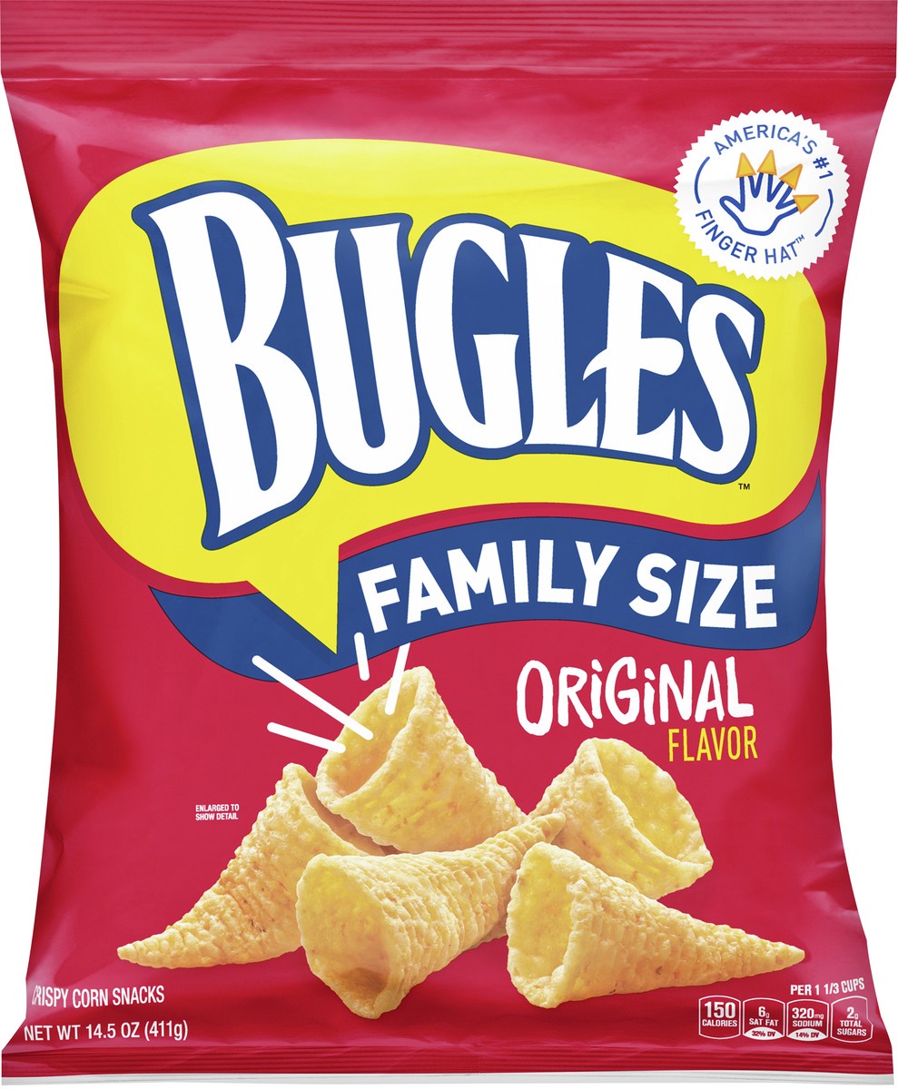 slide 5 of 9, Bugles Crispy Corn Snacks, Original Flavor, Family Size Snack Bag, 14.5 oz, 14.5 oz