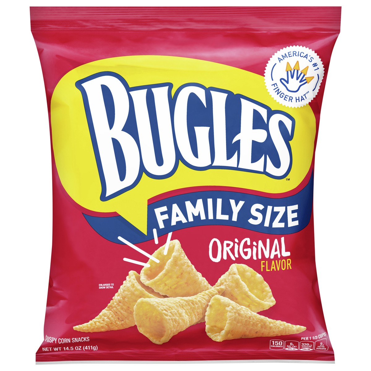 slide 1 of 9, Bugles Crispy Corn Snacks, Original Flavor, Family Size Snack Bag, 14.5 oz, 14.5 oz