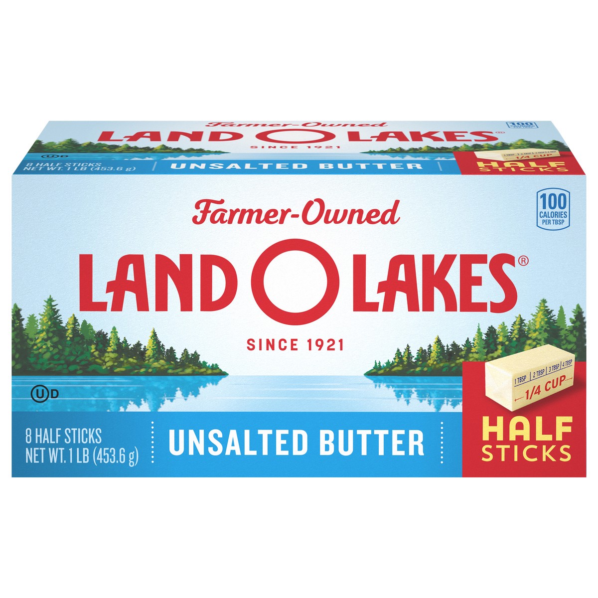 slide 1 of 9, Land O'Lakes Unsalted Butter in Half Sticks, 8 Half Sticks, 1 lb Pack, 1 lb