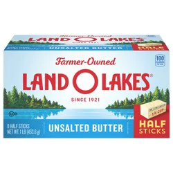 Land O'Lakes Unsalted Butter in Half Sticks, 8 Half Sticks, 1 lb Pack