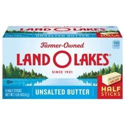 Land O'Lakes Unsalted Butter in Half Sticks, 8 Half Sticks, 1 lb Pack