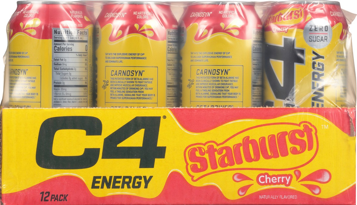 slide 1 of 2, C4 Sport Starburst 12 Pack Superhuman Performance Cherry Energy Drink 12 ea, 12 ct