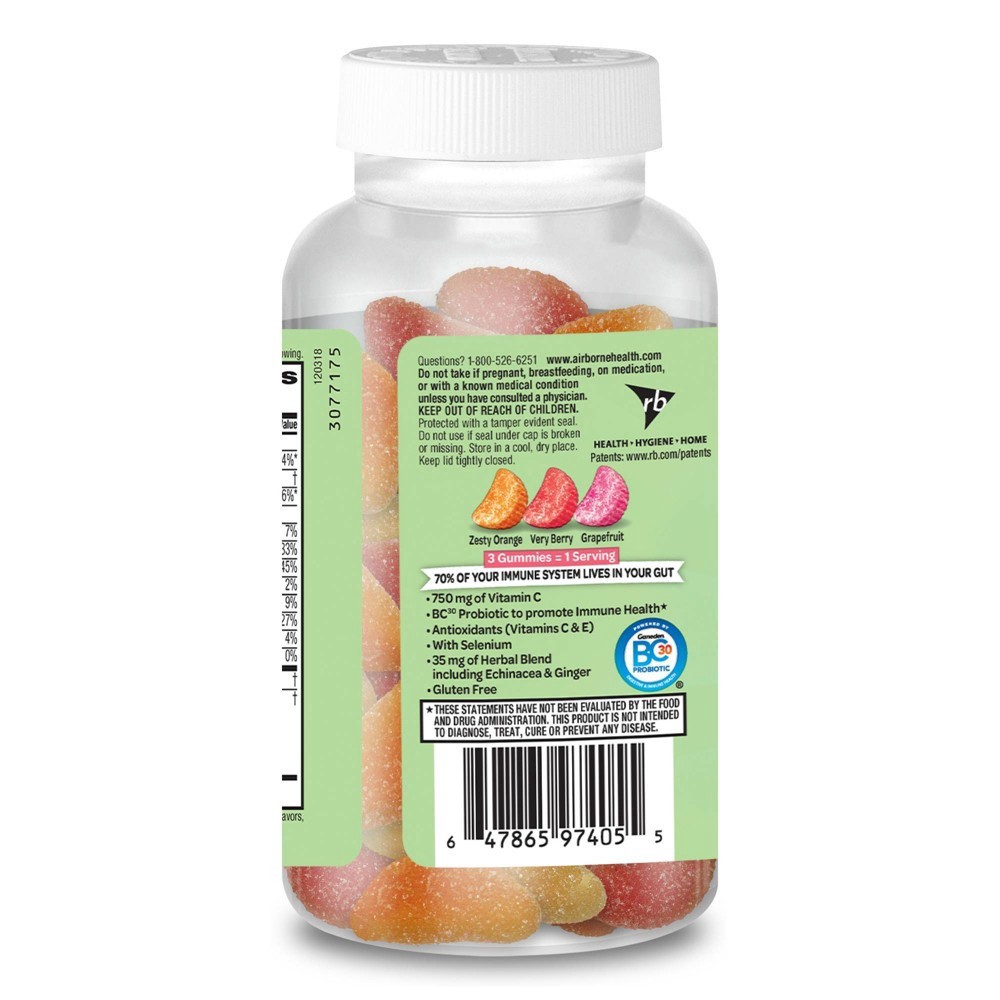 slide 3 of 7, Airborne Plus Probiotic Gummies, 42 count - 750mg of Vitamin C - Immune Support Supplement (Packaging May Vary), 42 ct
