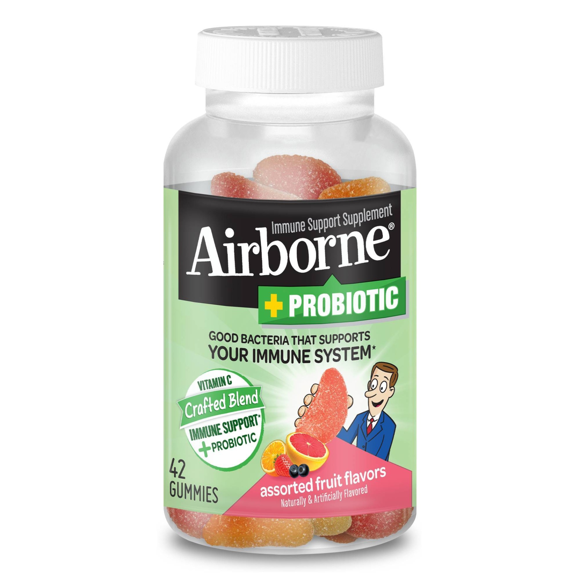 slide 1 of 6, Airborne Probiotic + Vitamin C Immune Support Gummies, 42 ct