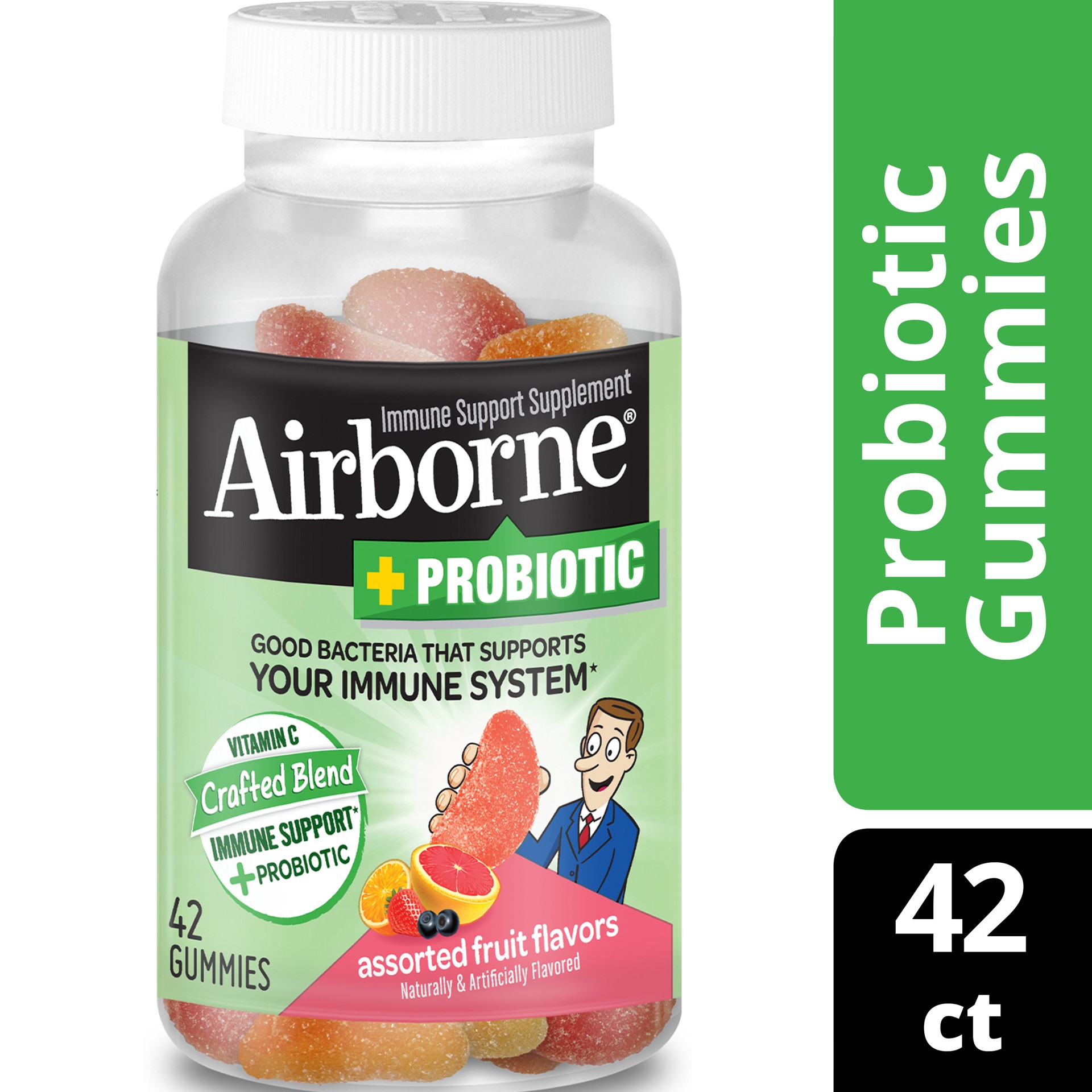 slide 1 of 7, Airborne Plus Probiotic Gummies, 42 count - 750mg of Vitamin C - Immune Support Supplement (Packaging May Vary), 42 ct