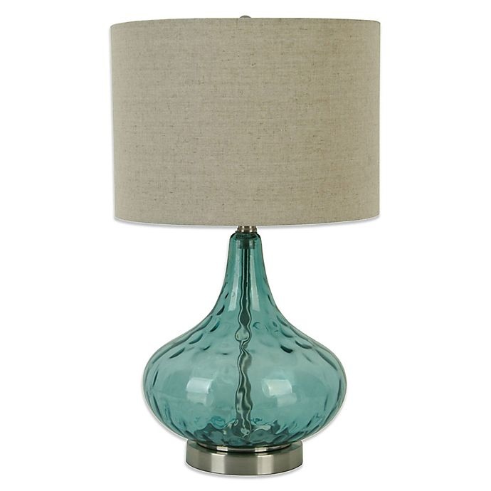 slide 1 of 2, Baxton Studio Florence Glass Droplet Table Lamp - Teal with Linen Shade, 1 ct