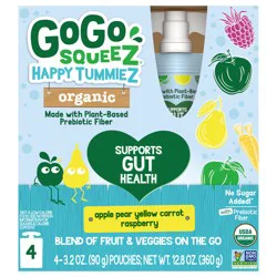 GoGo squeeZ Happy Tummiez, Apple Pear Yellow Carrot Raspberry, 4ct