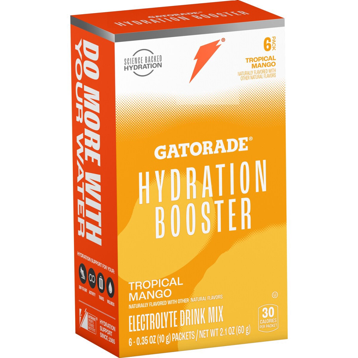 slide 3 of 5, Gatorade Hydration Booster Electrolyte Drink Mix Tropical Mango 0.35 Oz, 6 Count, 6 ct