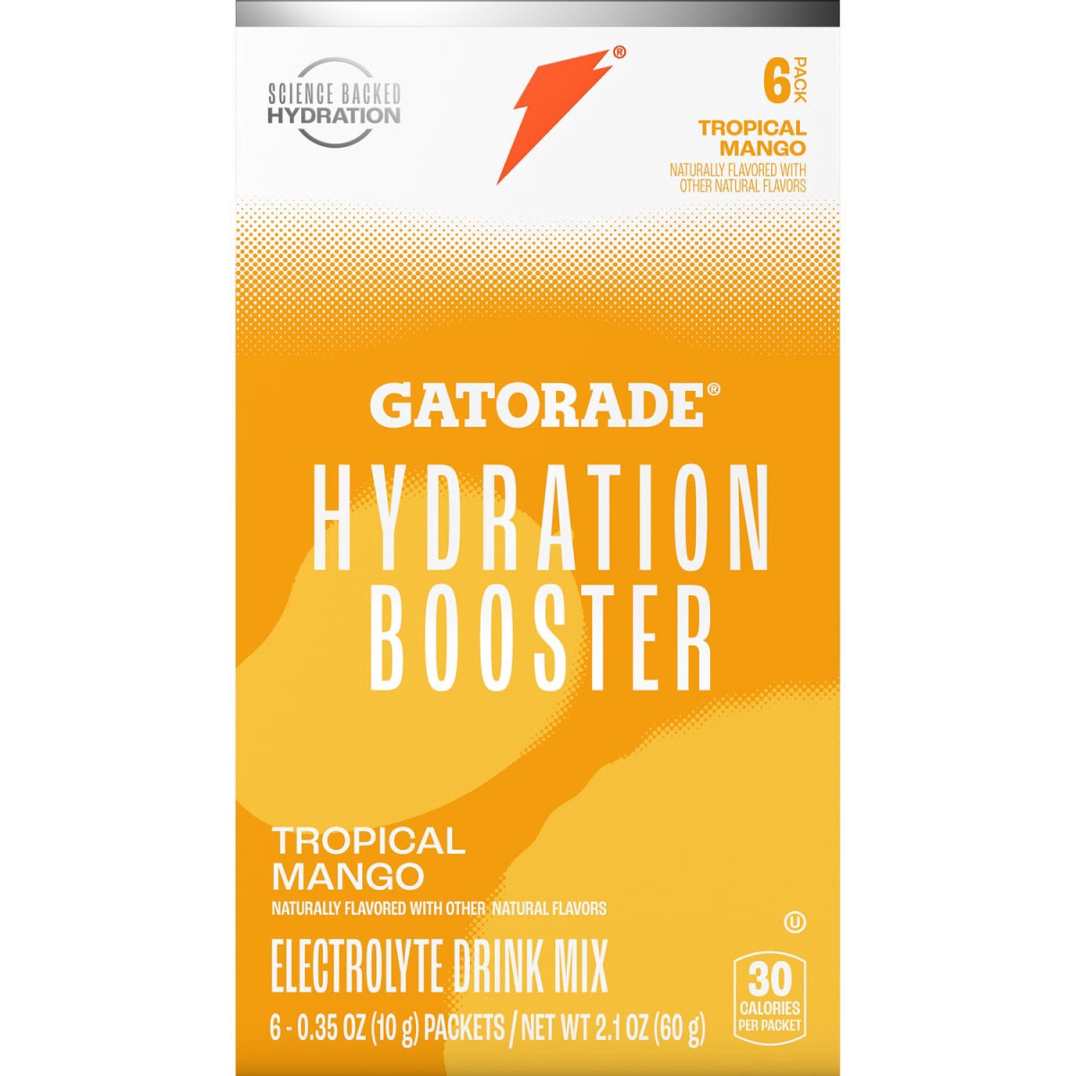 slide 1 of 5, Gatorade Hydration Booster Electrolyte Drink Mix Tropical Mango 0.35 Oz, 6 Count, 6 ct