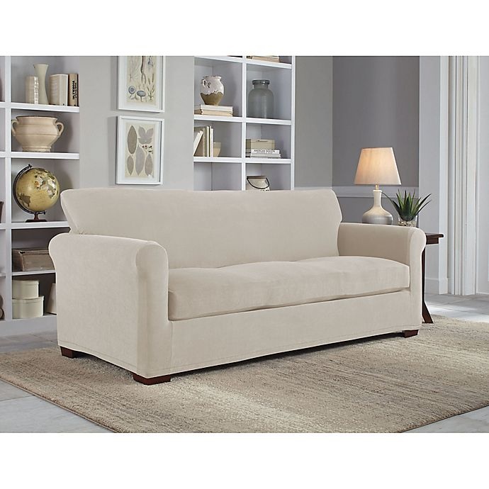 slide 1 of 1, Perfect Fit NeverWet Luxury Sofa Slipcover - Putty, 3 ct