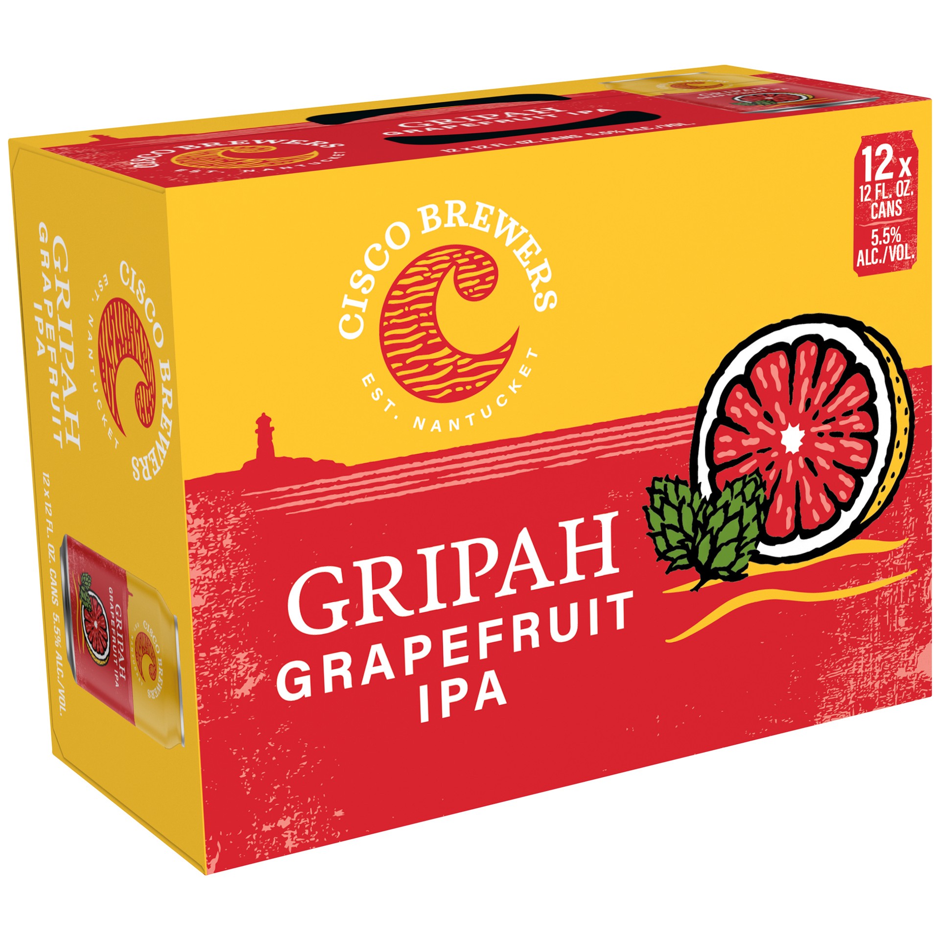 slide 3 of 3, Cisco Brewers Gripah Grapefruit IPA, 12 Pack Beer, 12 fl. Oz. Cans, 5.5% ABV, 12 ct