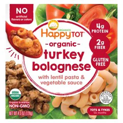 Happy Tot Organics Organic Gluten Free Turkey Bolognese with Lentil Pasta and Vegetable Sauce Bowl 4.5 oz UNIT