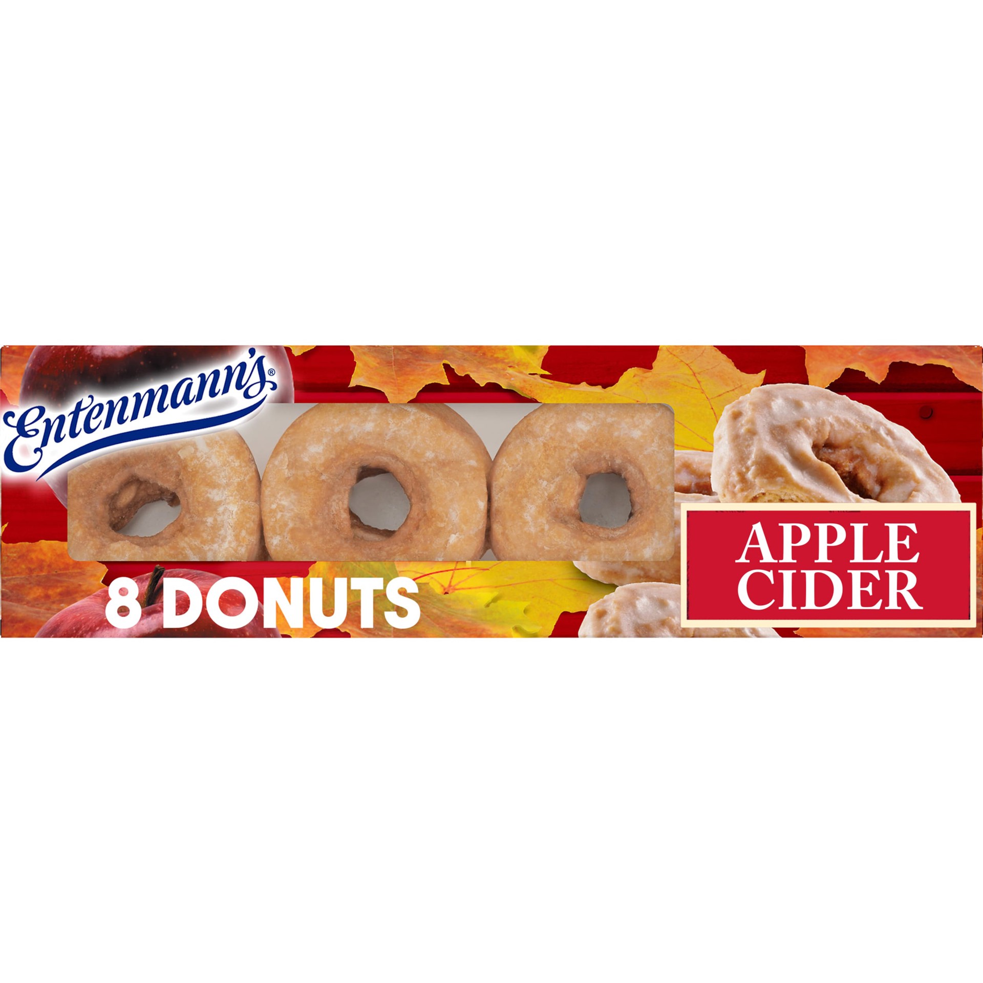 slide 1 of 9, Entenmann's Apple Cider Donuts, 8 count, Donuts, 16 oz Box, 8 ct