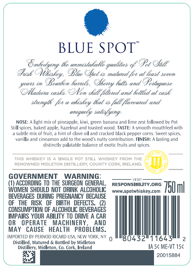 slide 5 of 7, Spot Irish Whiskey Blue Spot Irish Single Pot Still Whiskey 750mL, 117.4 Proof, 750 ml