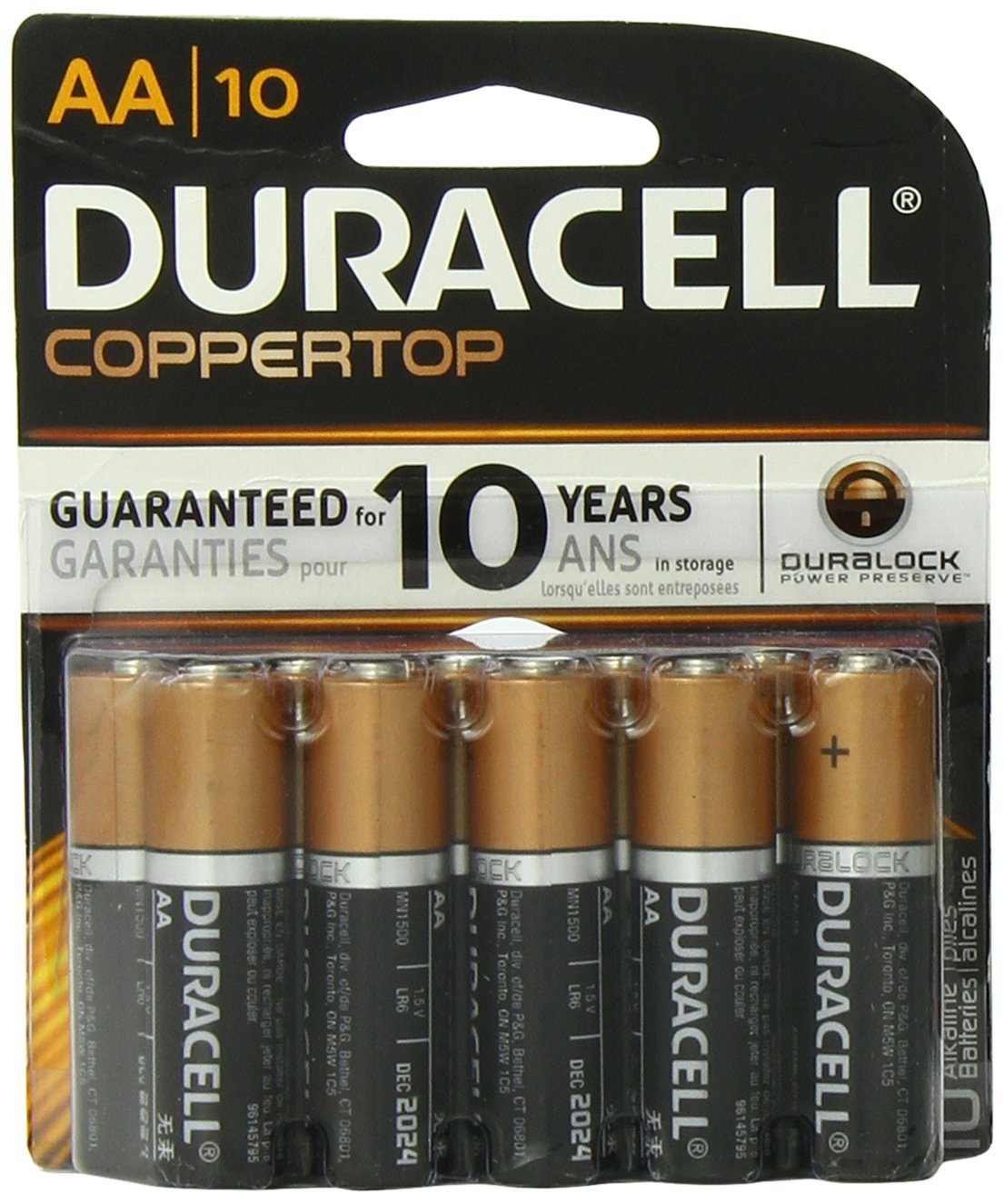 slide 1 of 1, Duracell Coppertop Alkaline AA Batteries, 10 ct