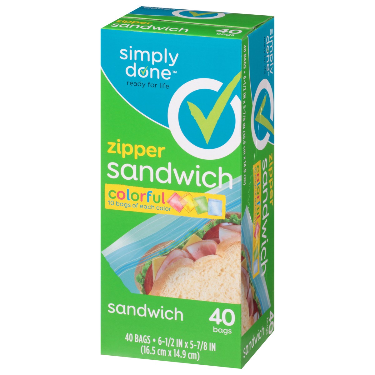 slide 7 of 9, Simply Done Zipper Colorful Sandwich Bags 40 ea, 40 ct