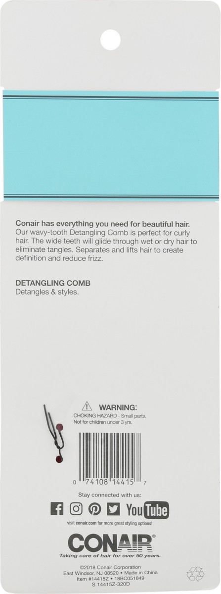 slide 2 of 9, Conair Detangle And Style Comb For Curly Hair, 1 ct