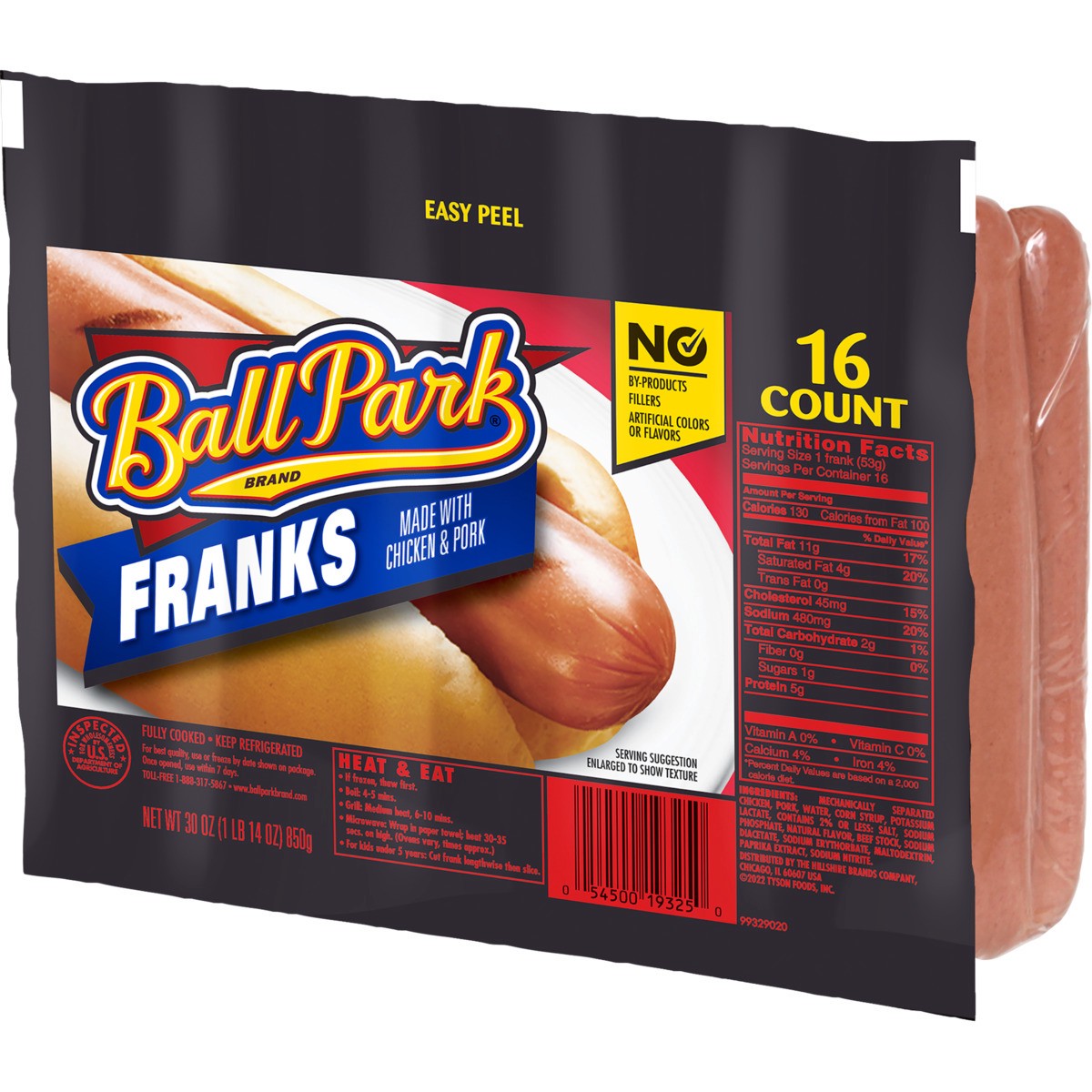 slide 2 of 4, Ball Park Classic Hot Dogs, 16 Count, 850.49 g