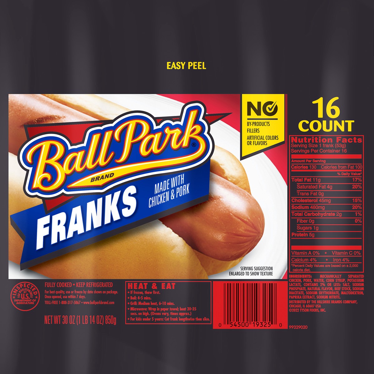 slide 4 of 4, Ball Park Classic Hot Dogs, 16 Count, 850.49 g