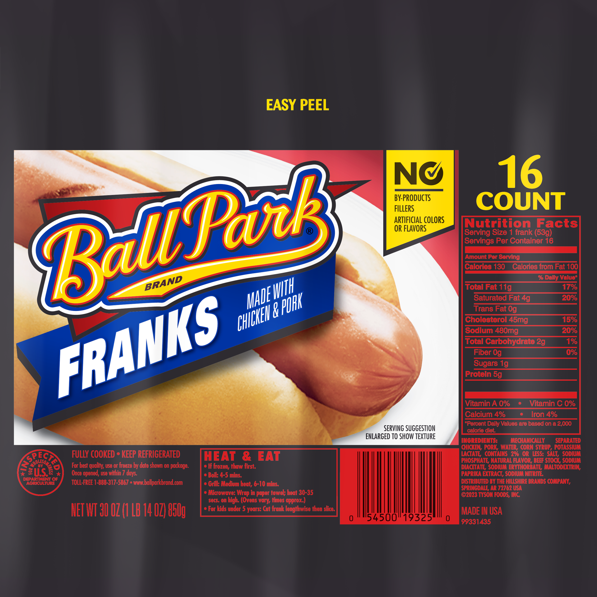 slide 1 of 4, Ball Park Classic Hot Dogs, 16 Count, 850.49 g