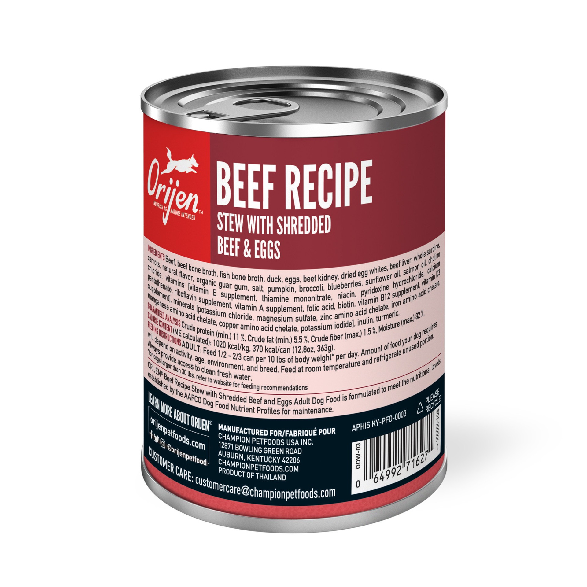 slide 5 of 5, ORIJEN Premium Wet Dog Food Beef Recipe Stew, 12.8oz, case of 12 cans, 12.8 oz