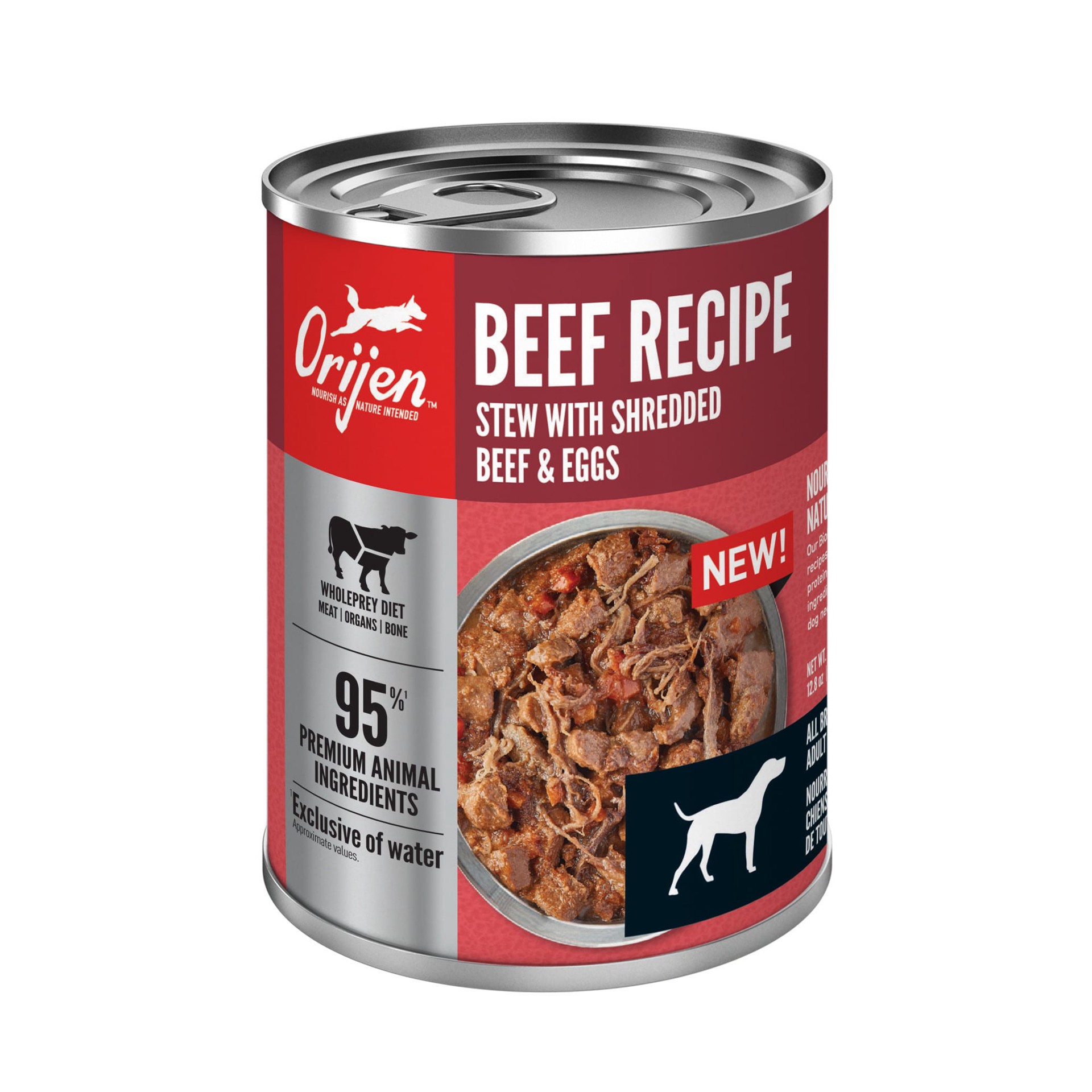 slide 1 of 5, ORIJEN Premium Wet Dog Food Beef Recipe Stew, 12.8oz, case of 12 cans, 12.8 oz