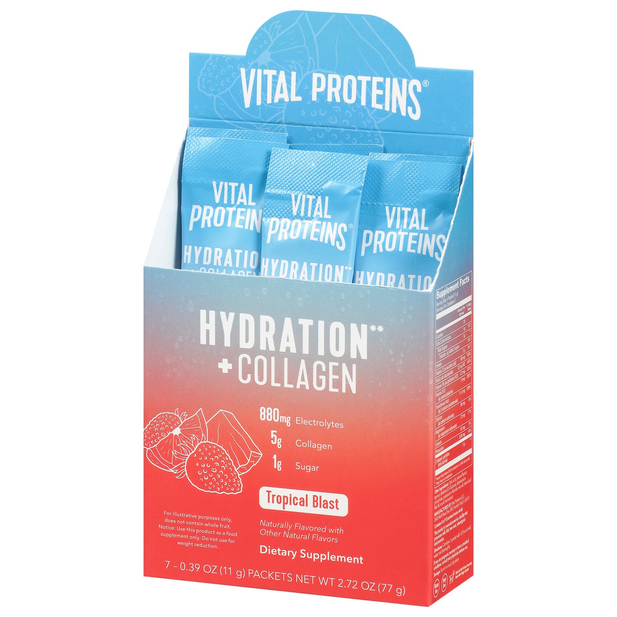 slide 5 of 13, Vital Proteins Hydration + Collagen Tropical Blast Flavor Packets, 7 ct