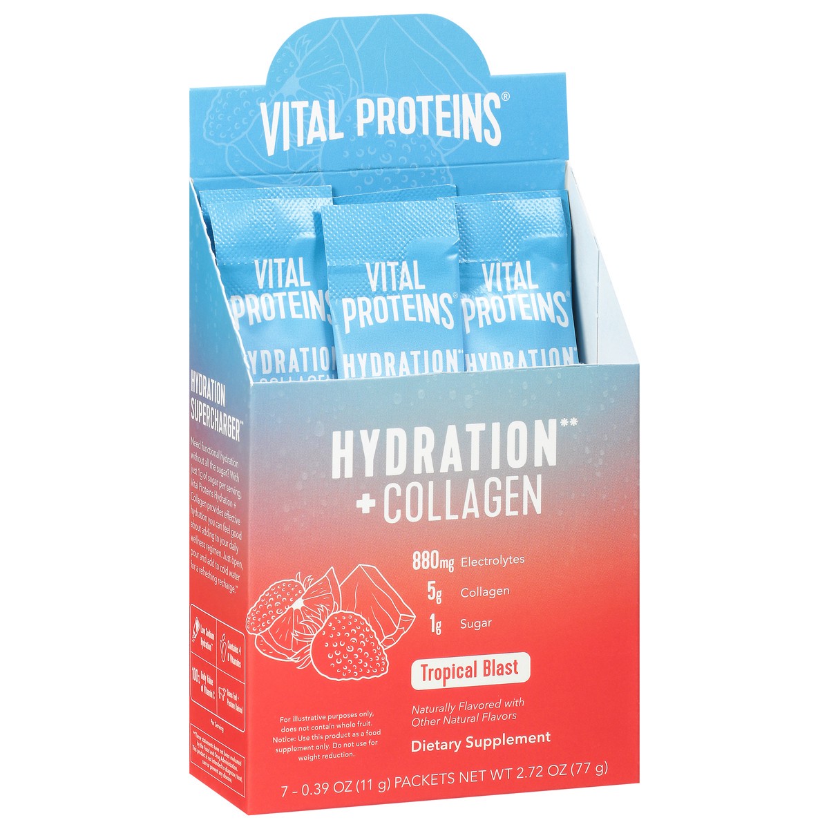 slide 11 of 13, Vital Proteins Hydration + Collagen Tropical Blast Flavor Packets, 7 ct