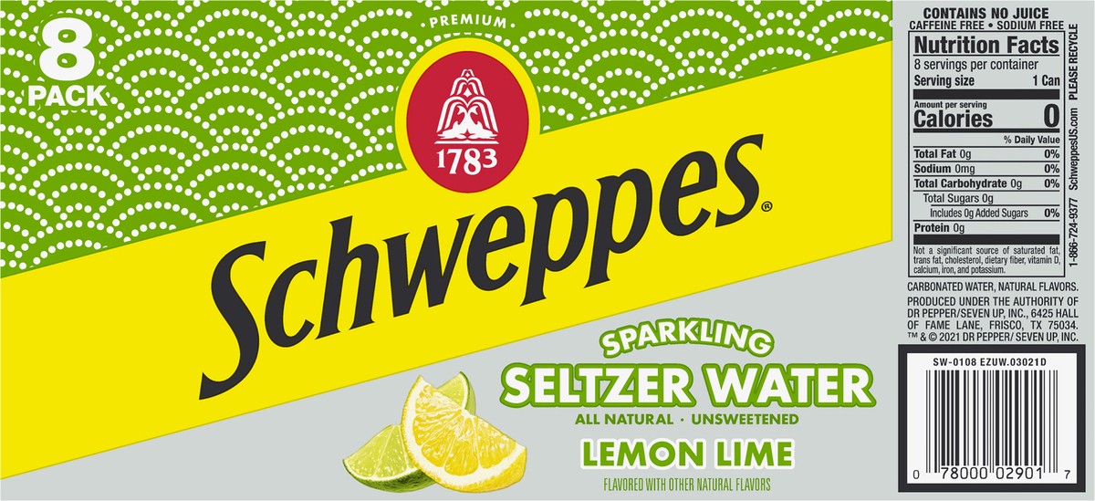 slide 3 of 7, Schweppes Lemon Lime Sparkling Water Beverage, 12 fl oz cans, 8 pack, 8 ct