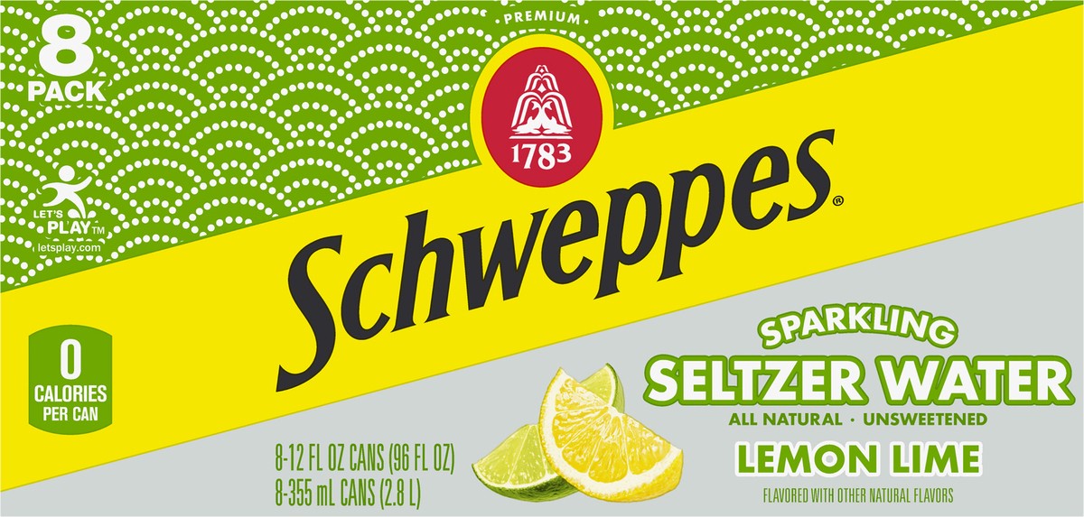 slide 4 of 7, Schweppes Lemon Lime Sparkling Water Beverage, 12 fl oz cans, 8 pack, 8 ct