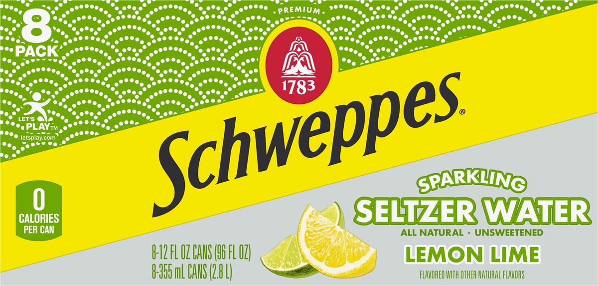 slide 2 of 7, Schweppes Lemon Lime Sparkling Water Beverage, 12 fl oz cans, 8 pack, 8 ct