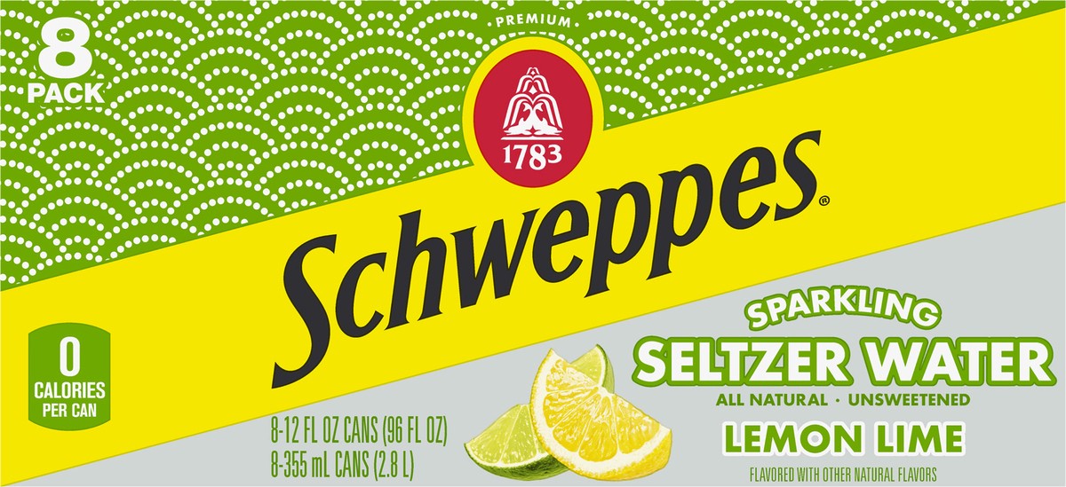 slide 6 of 7, Schweppes Lemon Lime Sparkling Water Beverage, 12 fl oz cans, 8 pack, 8 ct