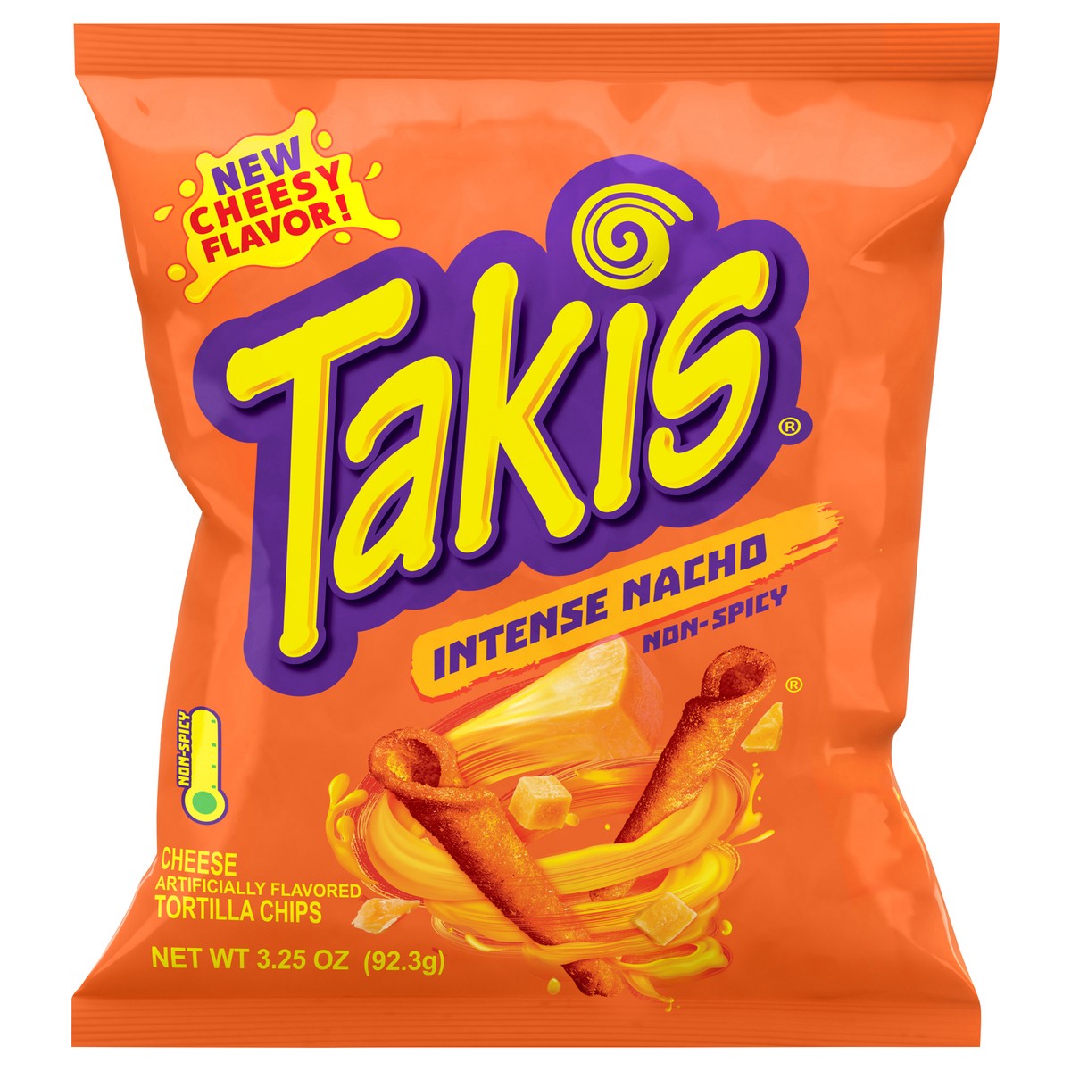 slide 1 of 9, Takis Intense Nacho 3.25 oz Snack Size Bag, Cheese Flavored Non-Spicy Cheesy Rolled Tortilla Chips, 3.25 oz
