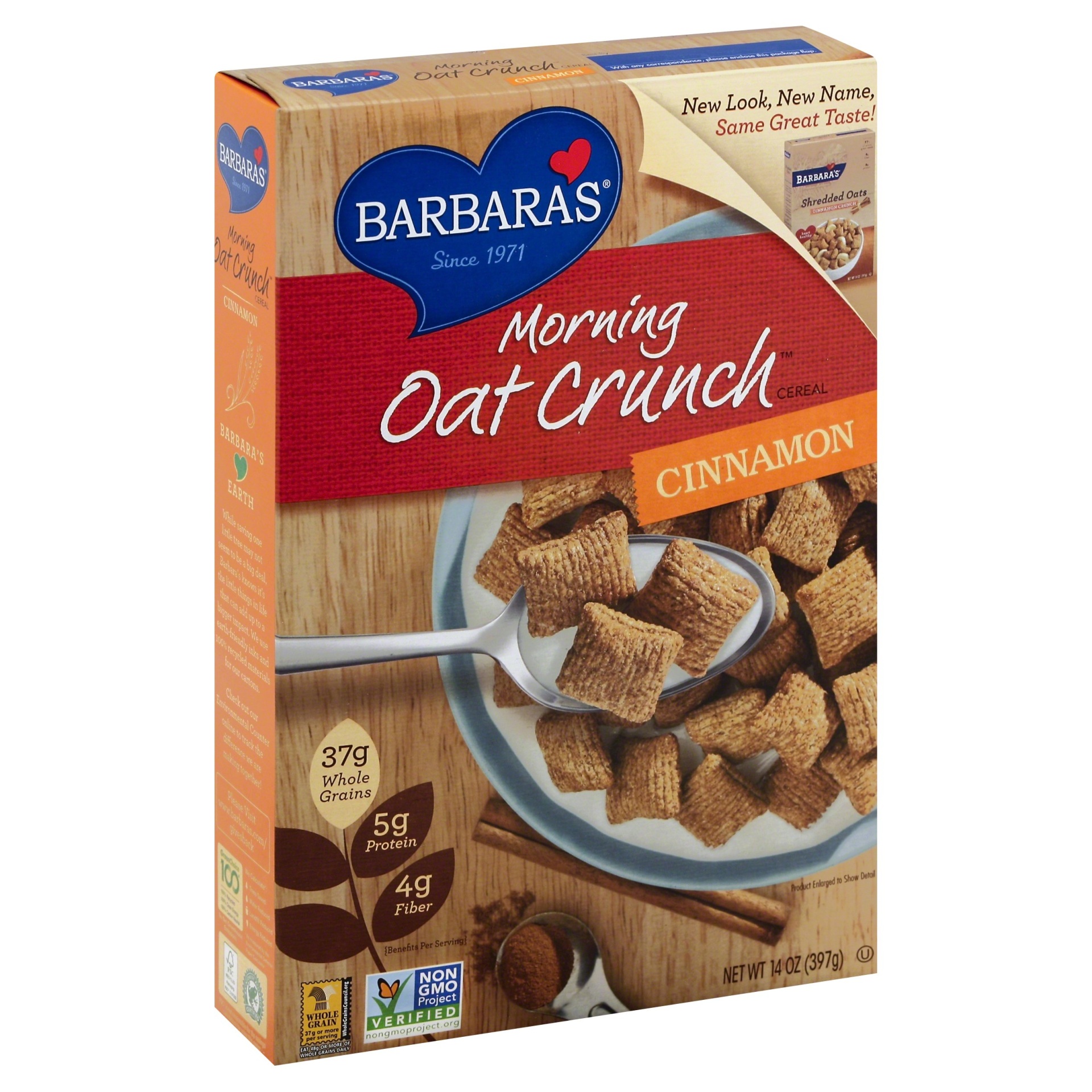 slide 1 of 1, Barbara's Morning Oat Crunch Cinnamon, 14 oz