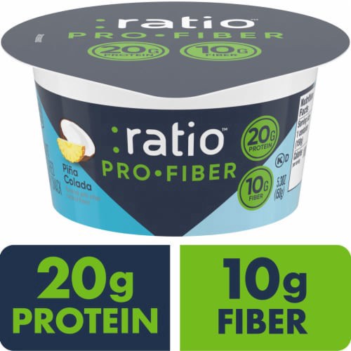 slide 1 of 8, :ratio Fiber and Protein Pina Colada Dairy Snack, 5.3 oz