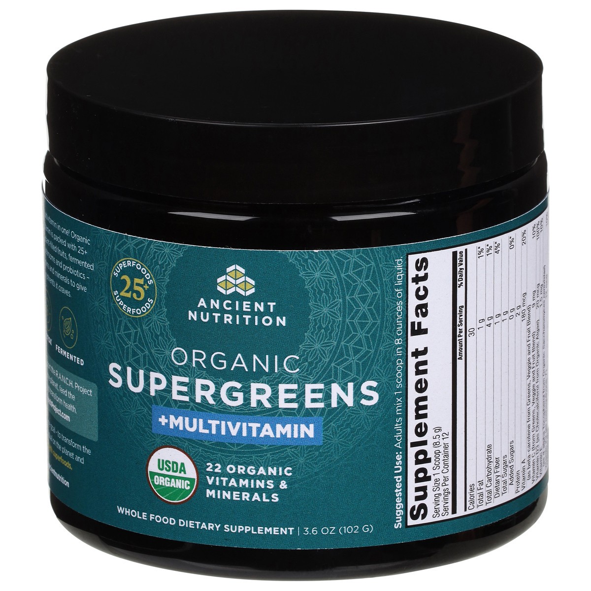 slide 13 of 13, Ancient Nutrition Organic SuperGreens +Multivitamin 3.6 oz, 3.60 oz