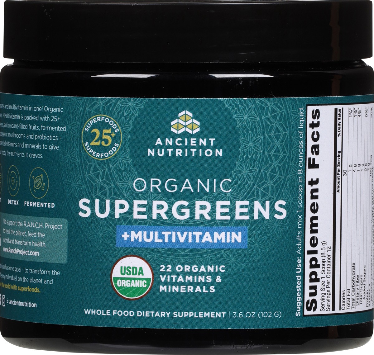 slide 2 of 13, Ancient Nutrition Organic SuperGreens +Multivitamin 3.6 oz, 3.60 oz