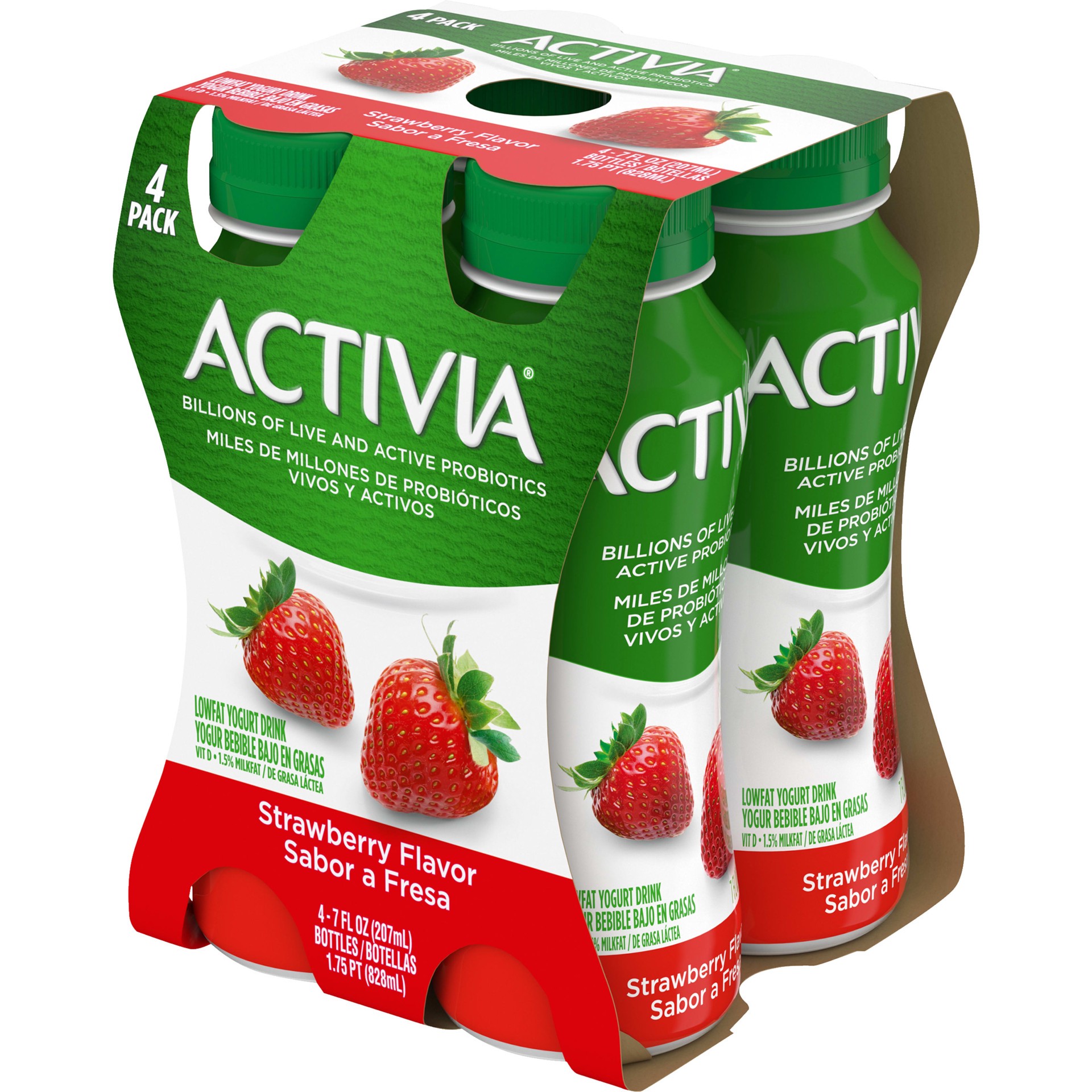 slide 5 of 5, Activia Strawberry Probiotic Lowfat Yogurt Drink, Delicious Probiotic Yogurt Drinks to Help Support Gut Health, 4 Ct, 7 FL OZ Bottles, 7 fl oz
