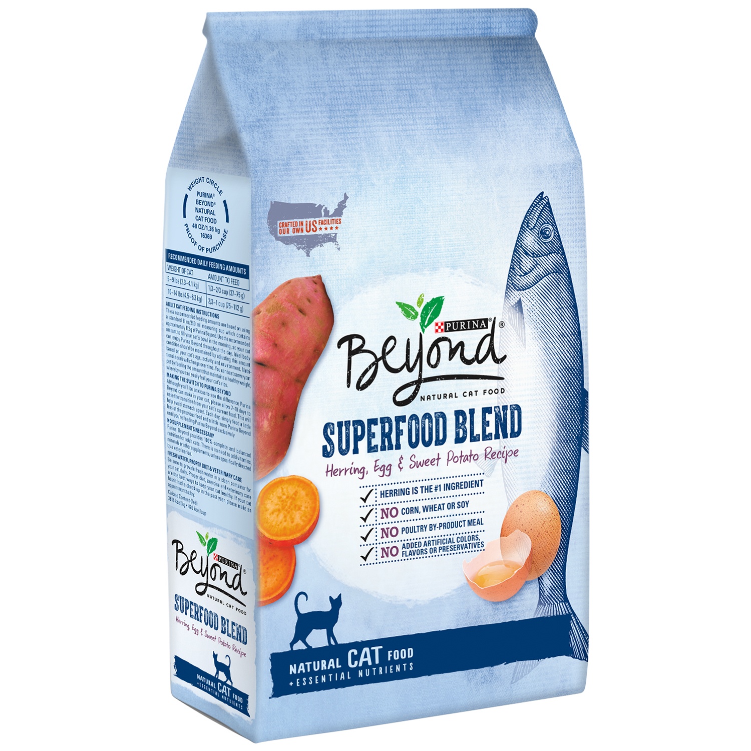 slide 1 of 1, Purina Beyond Superfood Blend Herring Egg & Sweet Potato Recipe Cat Food, 3 lb