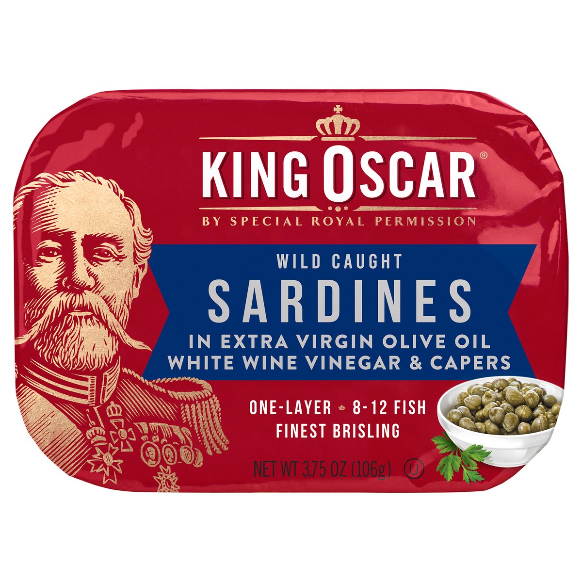 slide 3 of 5, King Oscar Sardines 1-Layer in Extra Virgin Olive Oil White Wine Vinegar & Capers 3.75 ounces, 3.75 oz