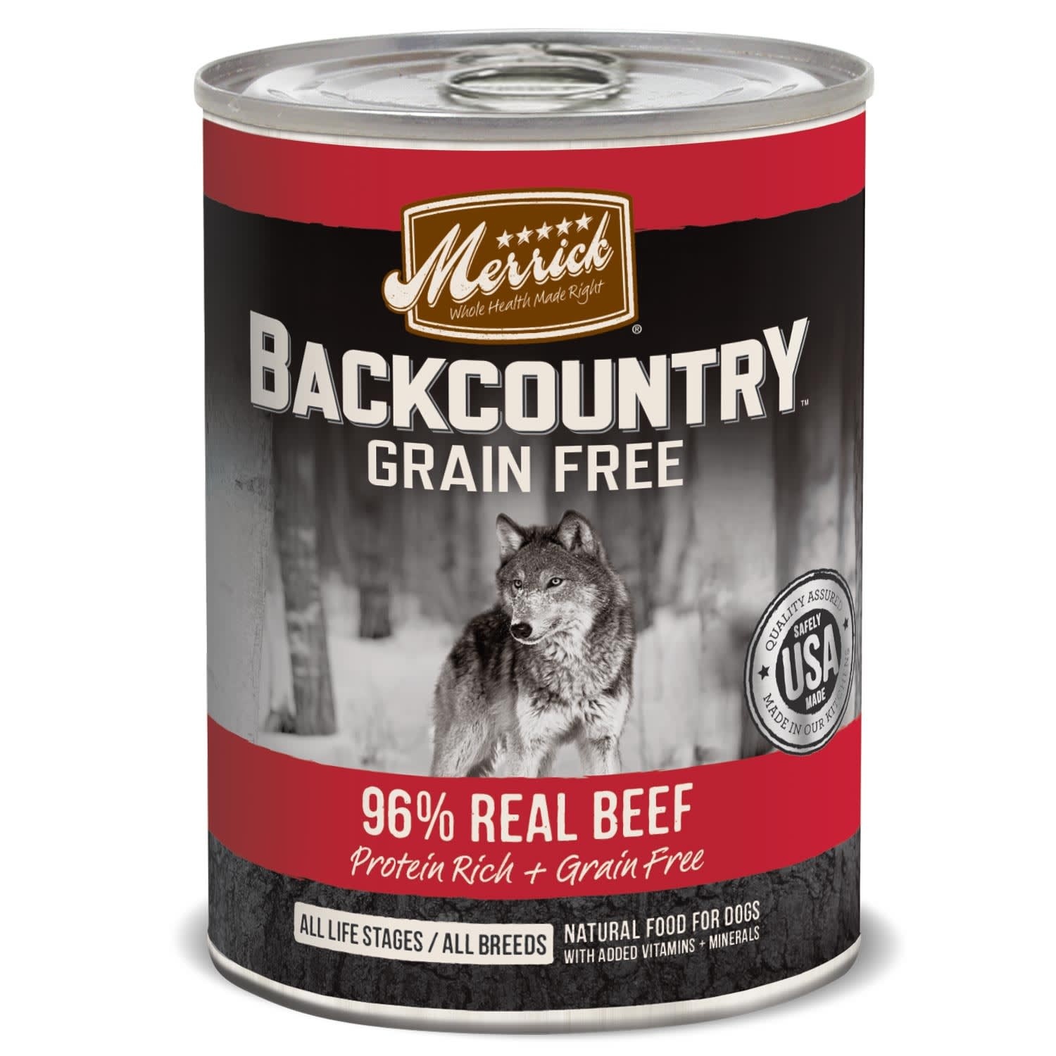 Merrick Backcountry Grain Free 96 Real Beef Canned Dog Food 12.7 oz